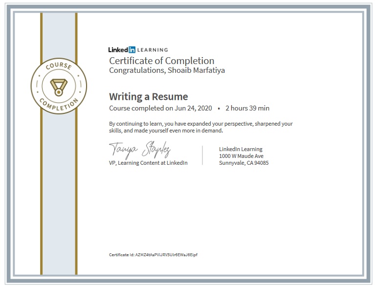 resume writing certificate