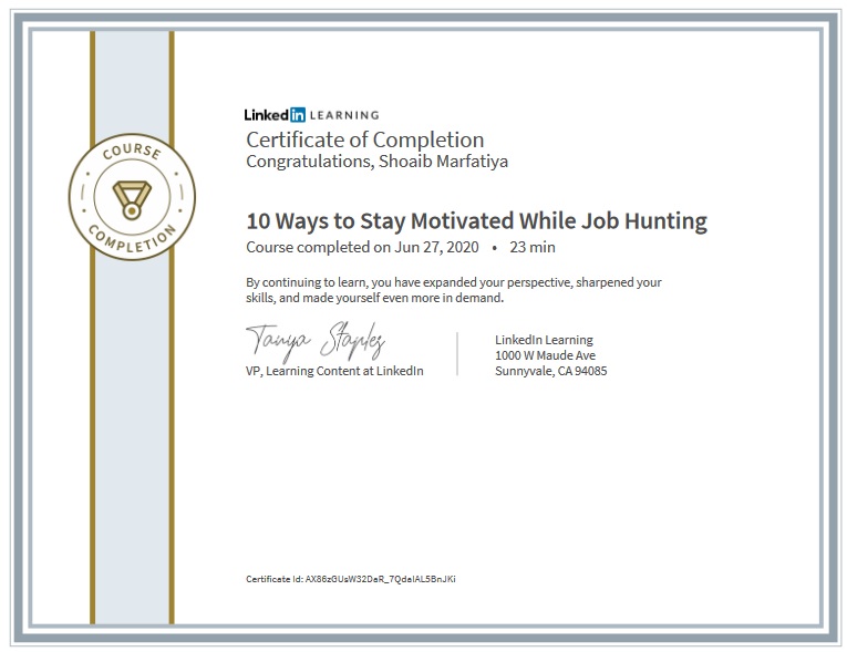 stay motivated while job hunting course certificate