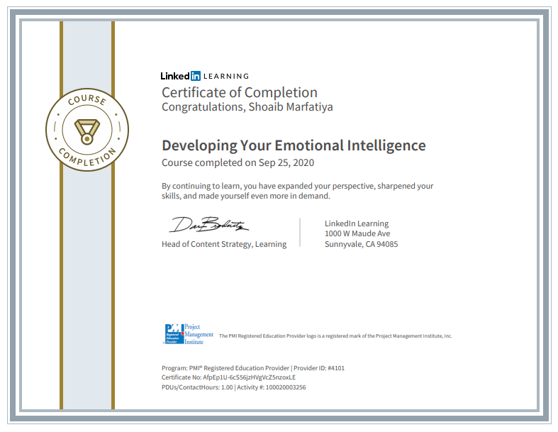 certificate for developing emotional intelligence